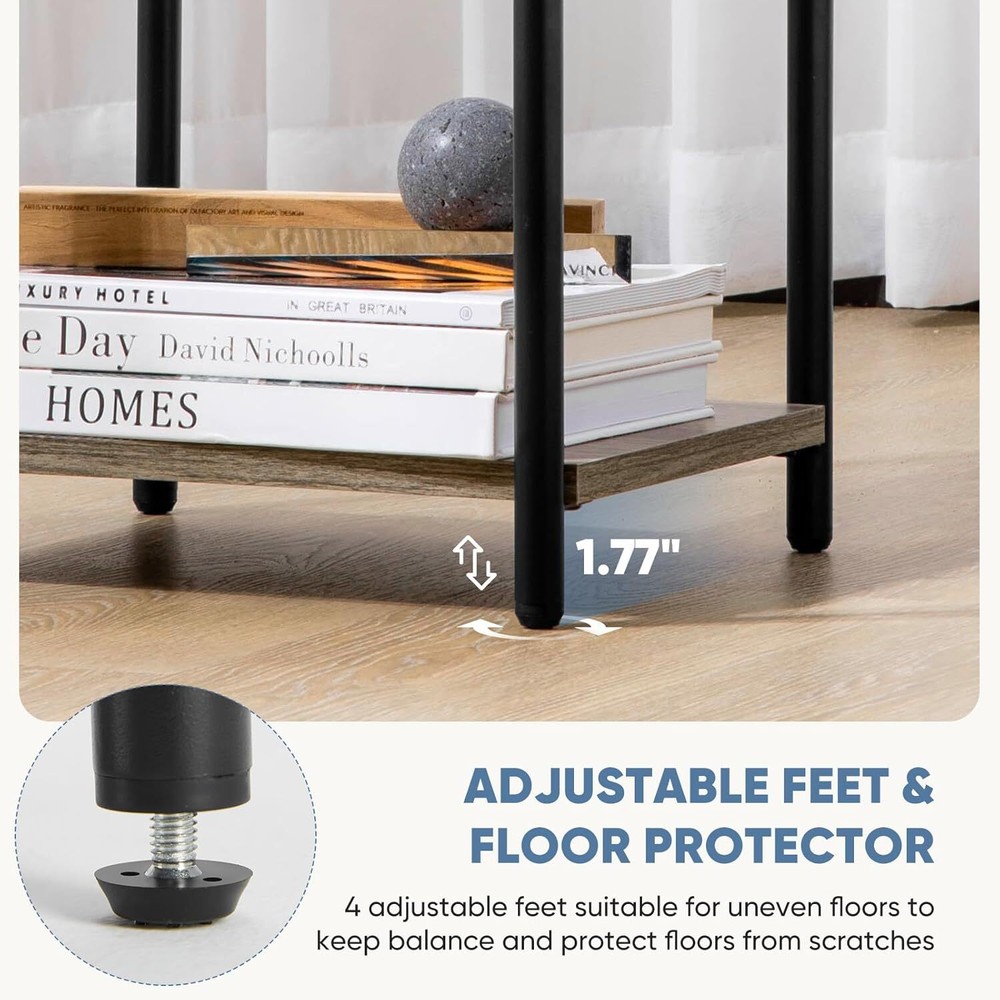 3-Tier End Table Small Side Table Storage Shelf Nightstand with Adjustable Feet