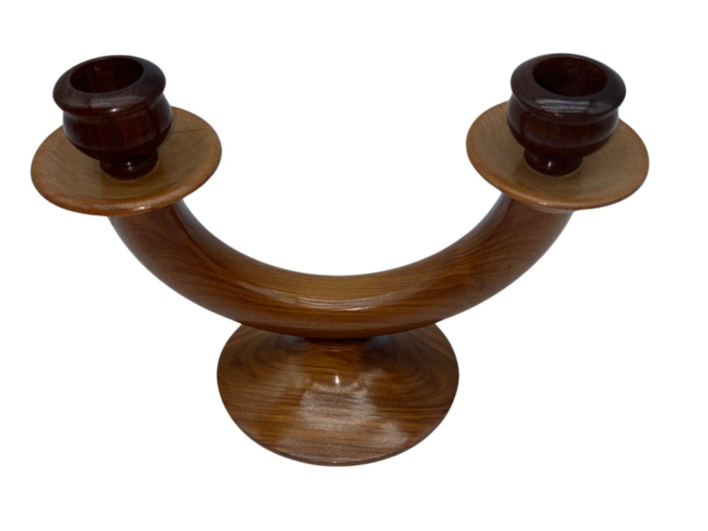 Wooden Candlelabra Two Arm