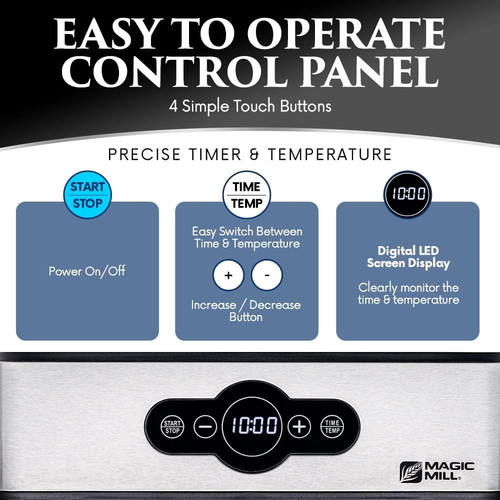 Magic Mill Food Dehydrator Machine | 5 Stackable Stainless Steel Trays silver