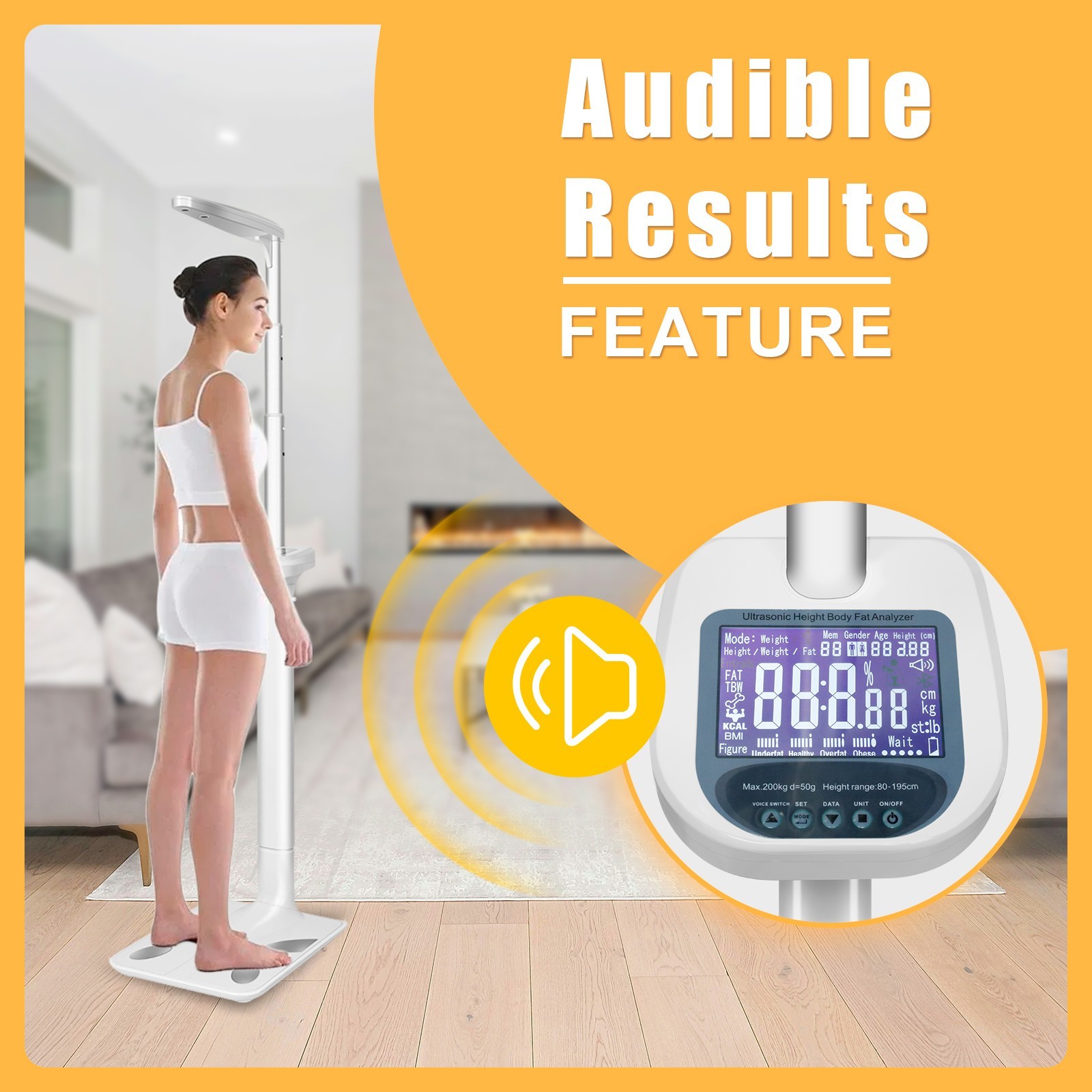 440 lb Ultrasonic Height and Weight Scale w/ LCD BMI Digital Physician Scale NEW