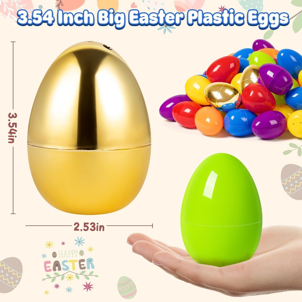 V-Opitos 3.5'' Easter Plastic Eggs, 36 Empty Easter Eggs with 2 Golden Eggs, ...