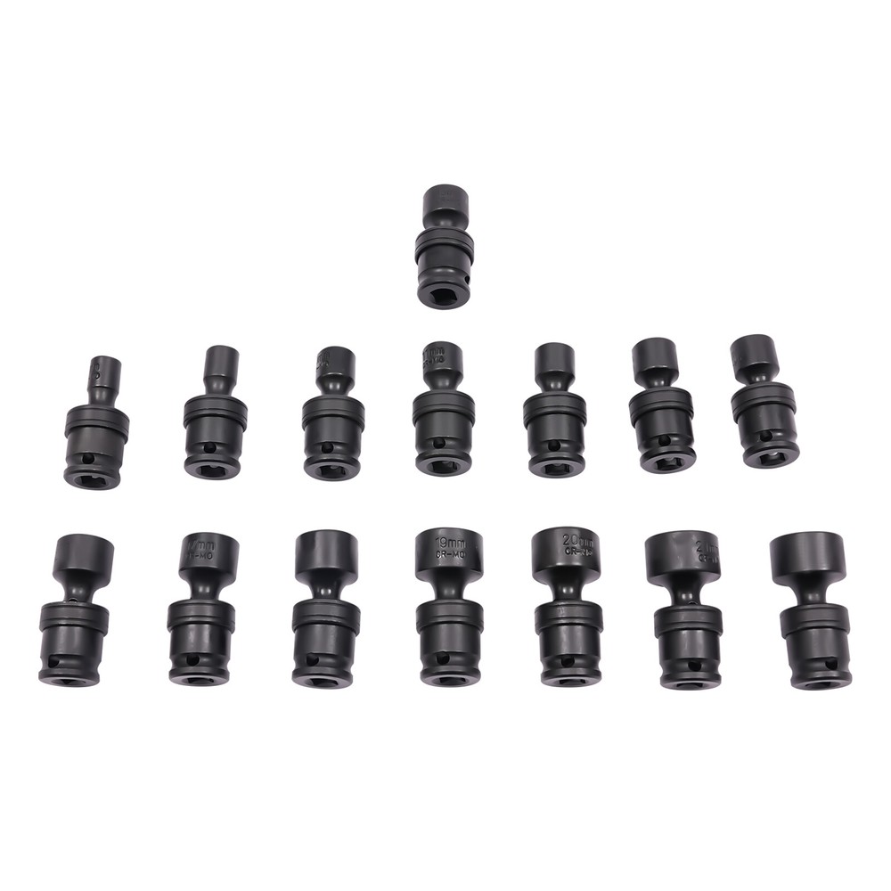 15PCS Universal Joint Socket Set 8-22mm Socket Set Swivel Socket Set 3/8" w/Case