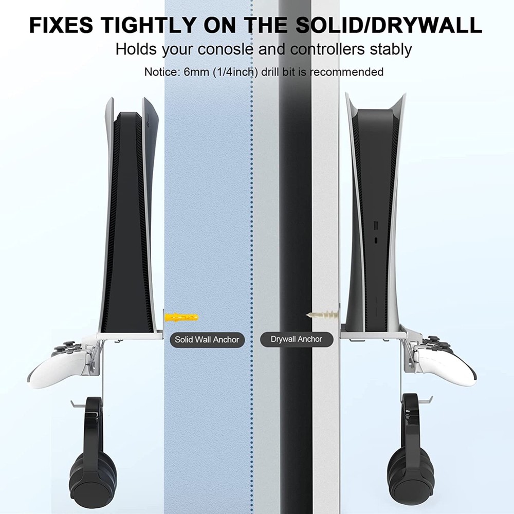 PS5 Metal Wall Mount Holder w/ Controller Headset Hanger Remote Box Charge Cable