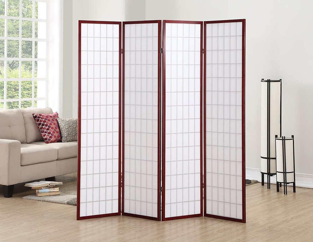 Folding Screen Privacy Room Divider 4 Panel Oriental Cherry White Shoji Elegant