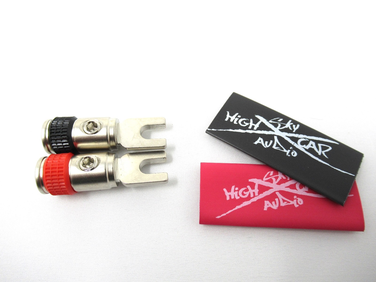 Pair of Sky High Car Audio 4ga Spade Amp Inputs w/ Heat shrink