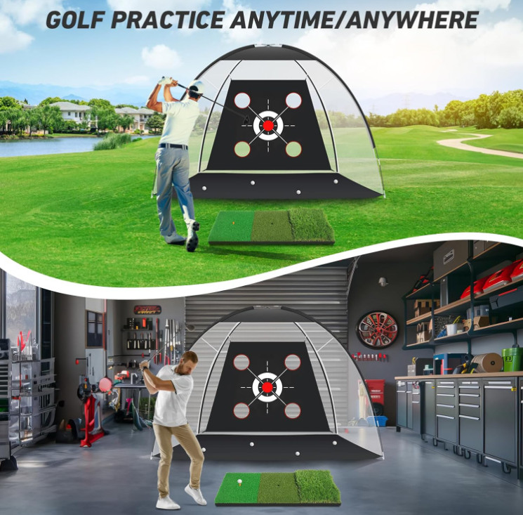 Red de golf 10x7ft con alfombra práctica entrenamiento swing interior exterior