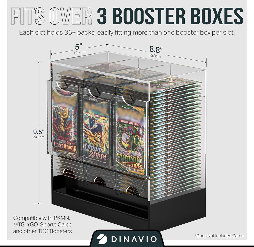 3-Slot Booster Pack Dispenser Acrylic with Black Base - Stackable