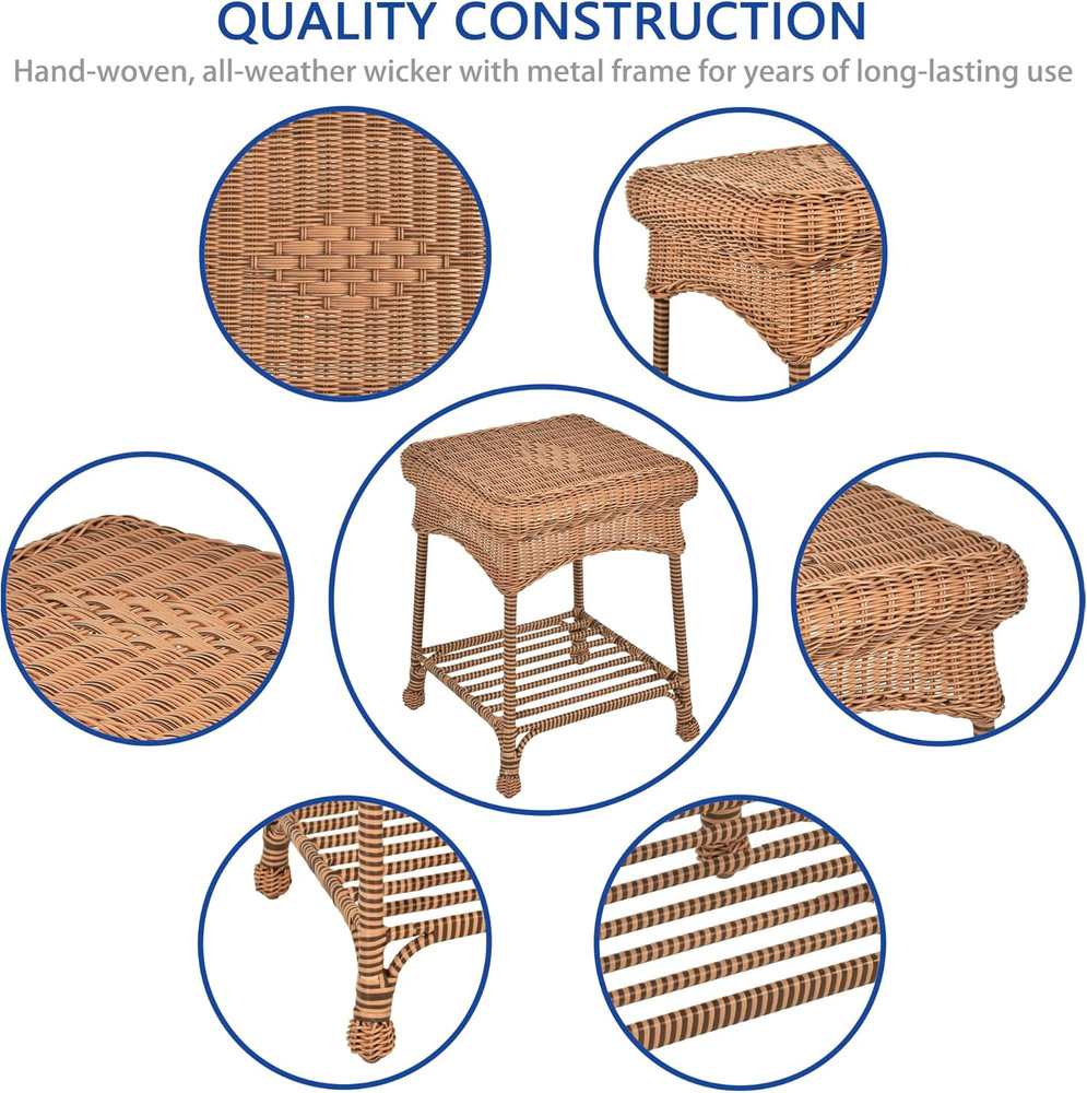Outdoor Honey Wicker End Table