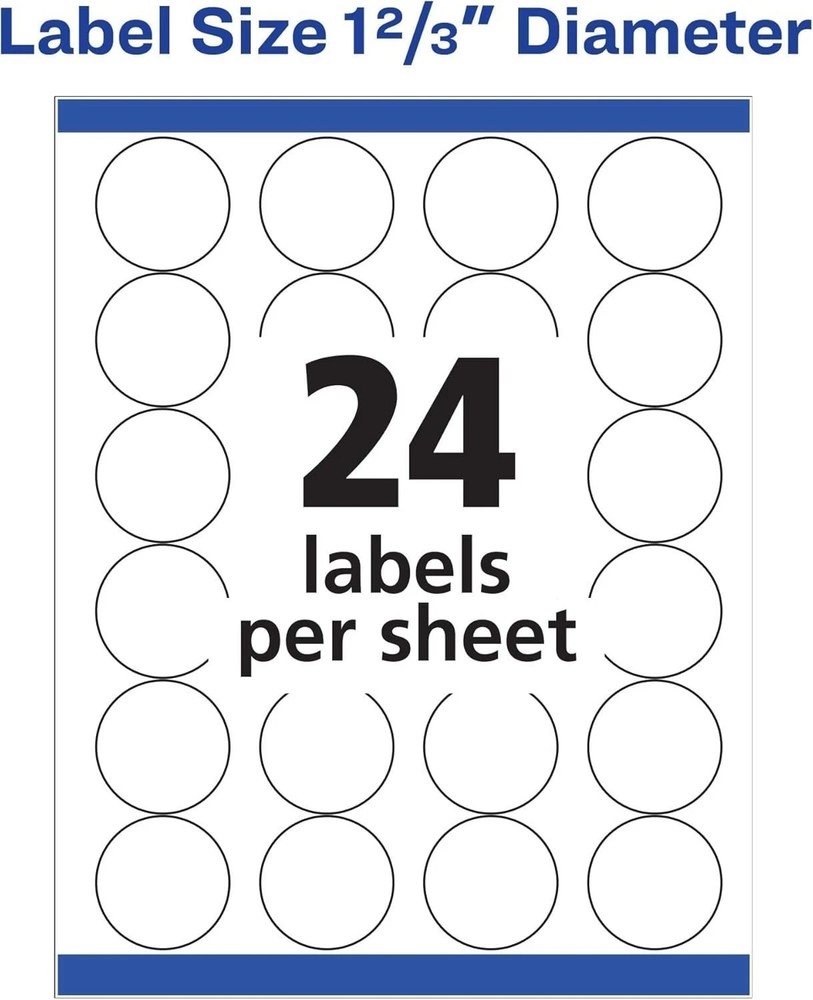 Avery High Visibility Round Label 1-2/3" Diameter 600Ct White Customizable Blank