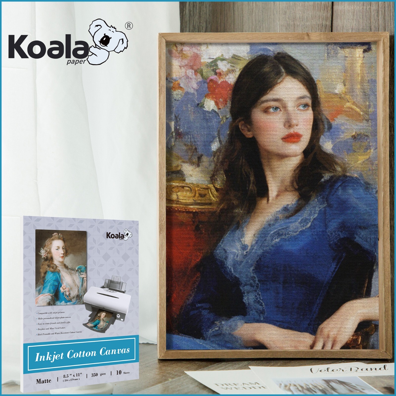 Koala Inkjet Canvas Paper 8.5x11 100% Cotton Matte Photo Paper 350g 22Mil Thick