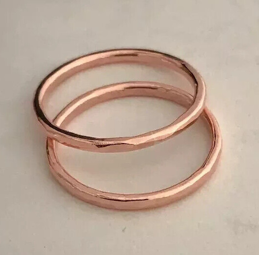 2 Pc Solid Pure Copper Minimalist Healing Ring, Handmade, Unisex, Stackable