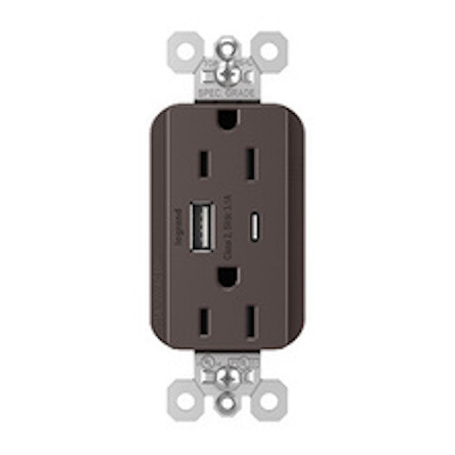PlugTail® Commercial Specification Grade 15A USB Charging Receptacles, Brown