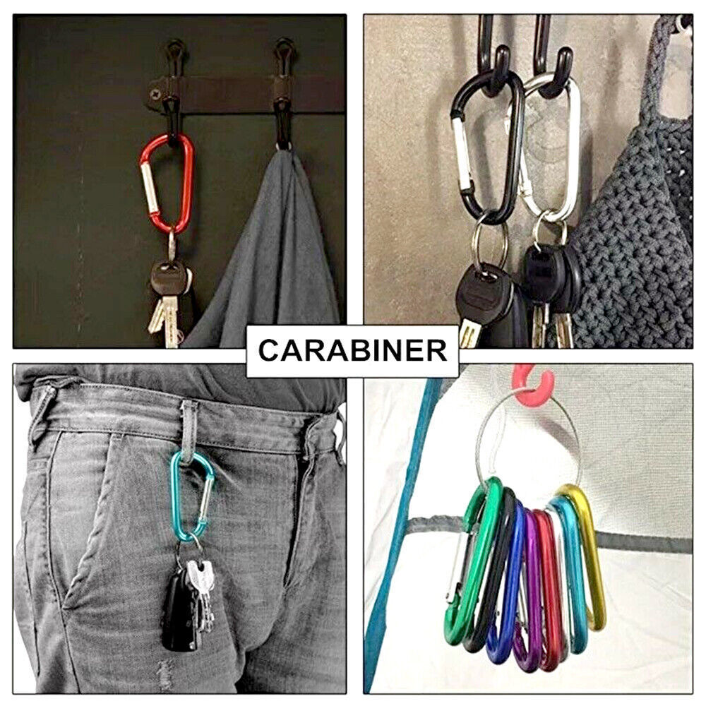 10/200 PCS Aluminum Carabiner D Shape Spring Clip Snap Key Hook Keychain Buckle