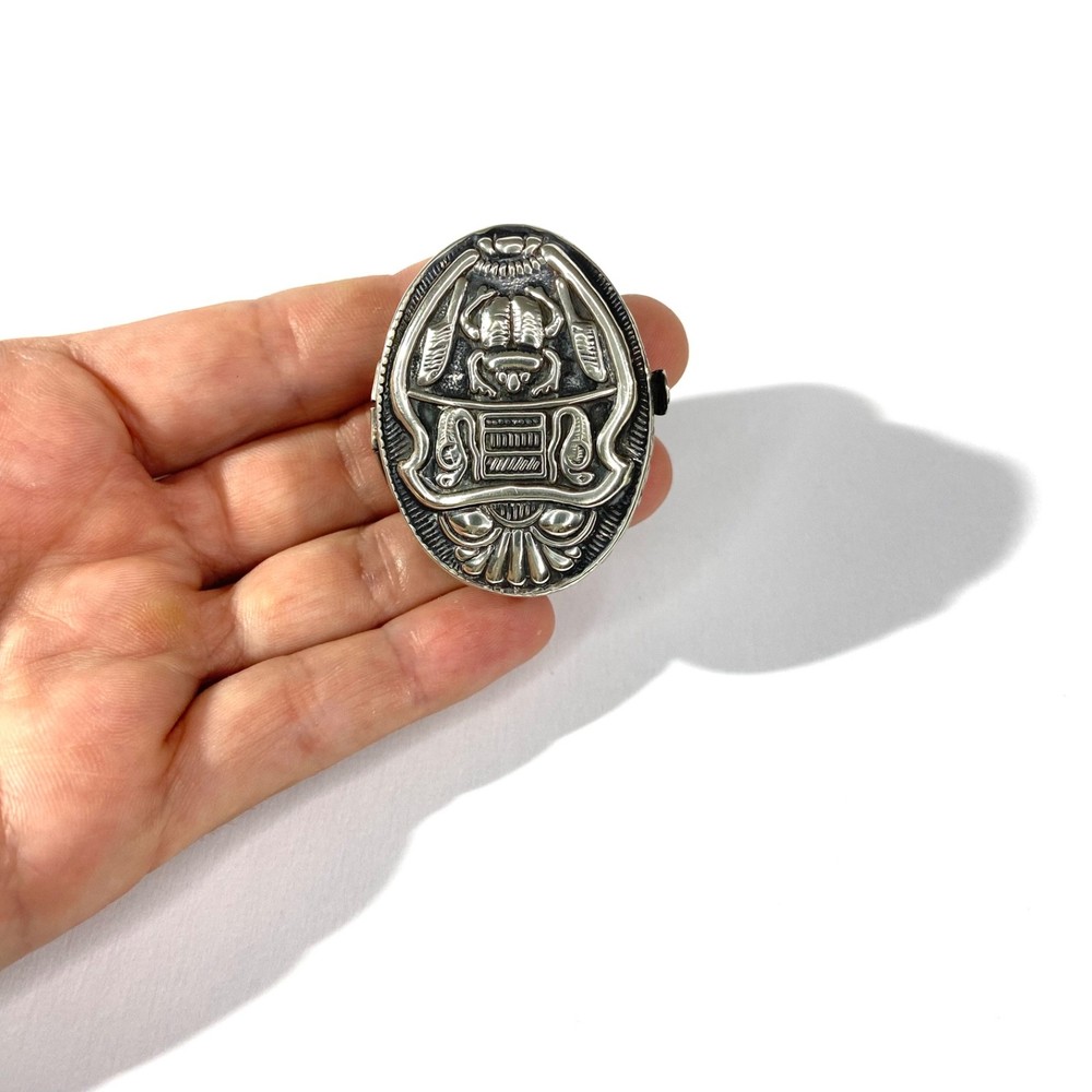 Vintage Heavy Solid Silver  Egyptian Pill Box , Hallmarked