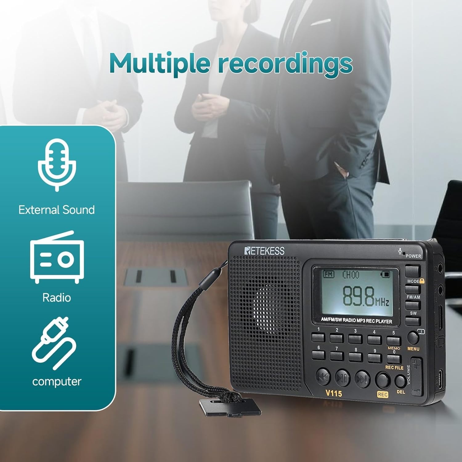 Portable V115 Shortwave Digital Radio with Preset Stations & Telescopic Antenna