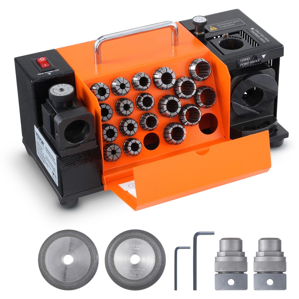VEVOR MR-20G Drill Bits Sharpener 3-20mm Bits Grinder Sharpener & 18 Collets