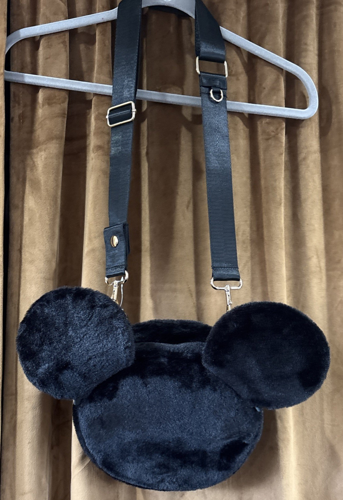 2025 Disney Parks Mickey Mouse Head Happily Ever After Plush Crossbody Black Bag