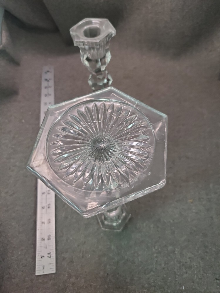 2 Clear Glass 9" Candle Stick Holders