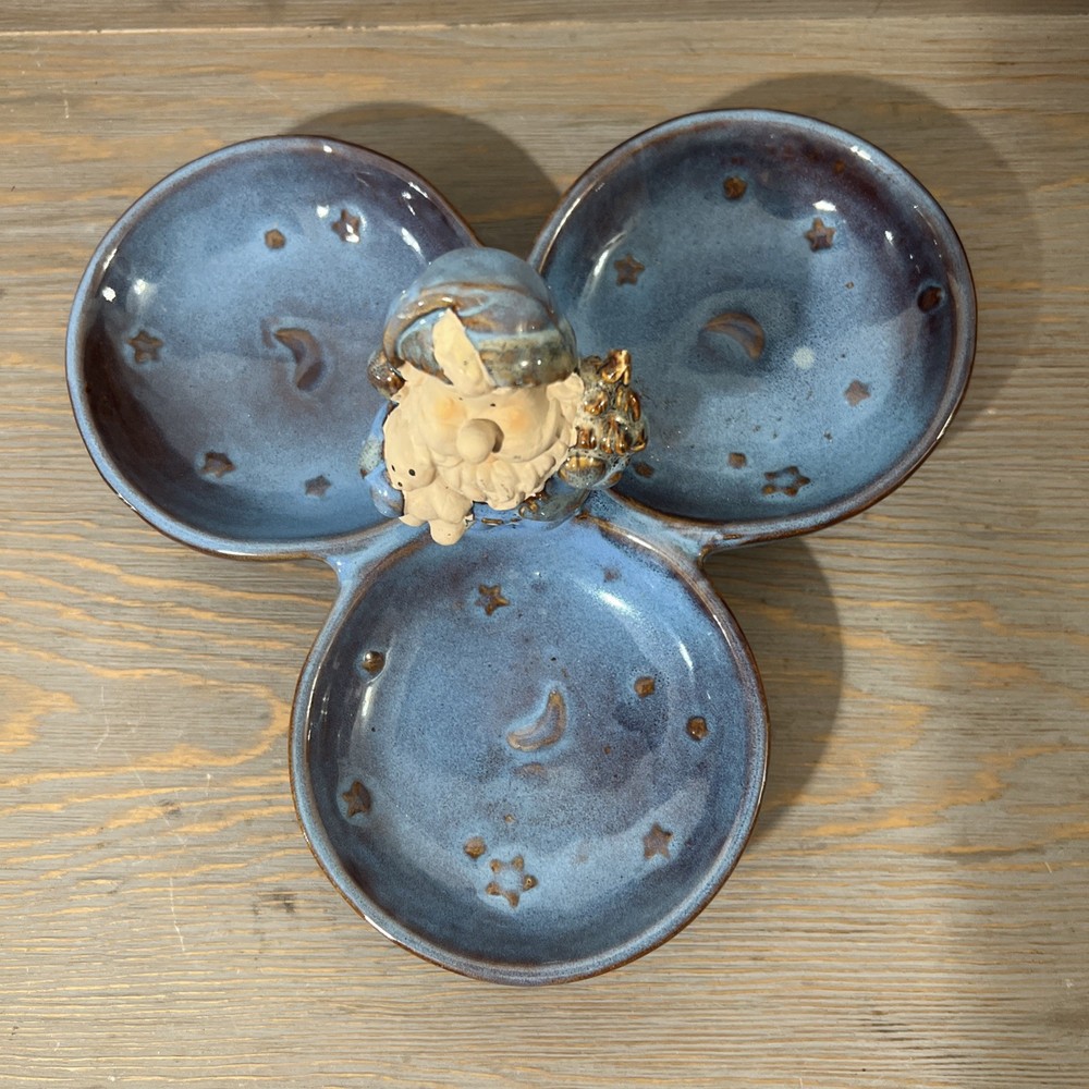International Bazaar Stoneware 3 Sections Candy Dish Rare Vintage
