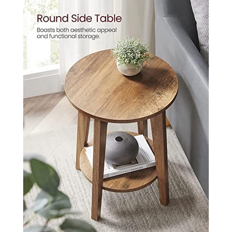 Side Table, Small Round End Table with Lower Shelf, Nightstand for Small Spaces