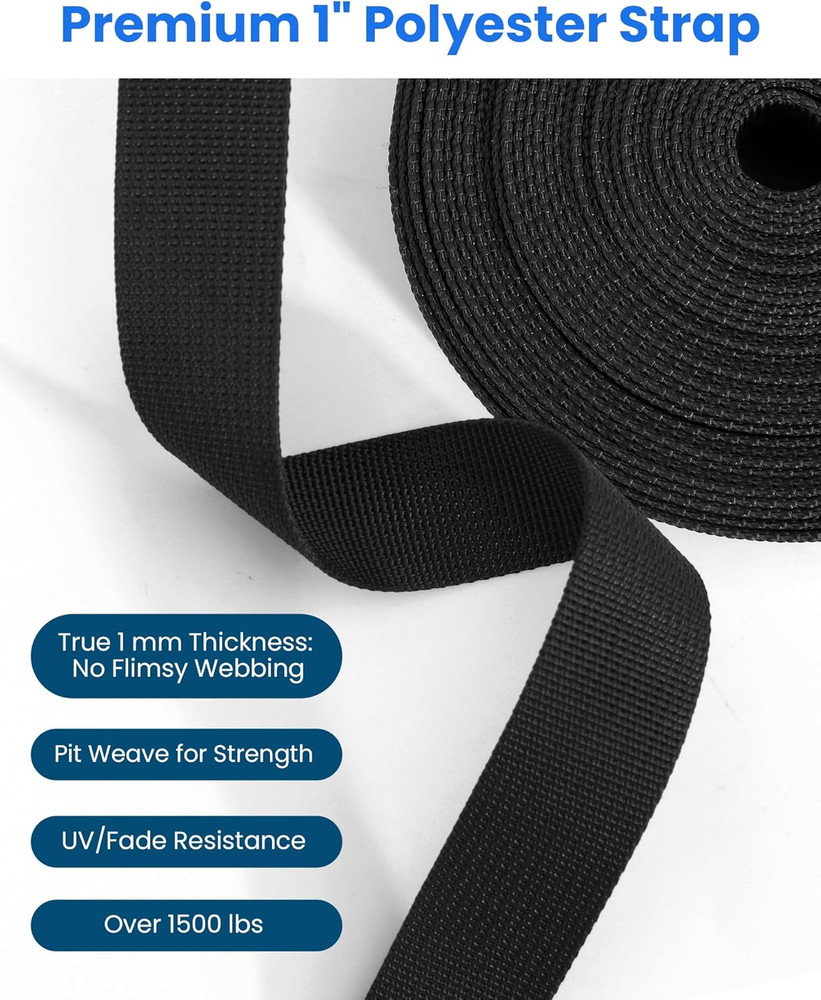 1" W Polyester Webbing Strap Kit Buckles Triglide Heavy Duty 6 Yard