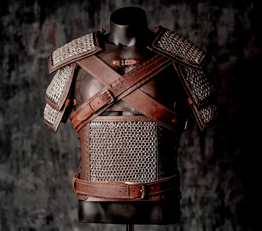 The Witcher Geralt of Rivia Cosplay Costume Leather Armor Chainmail Pauldron