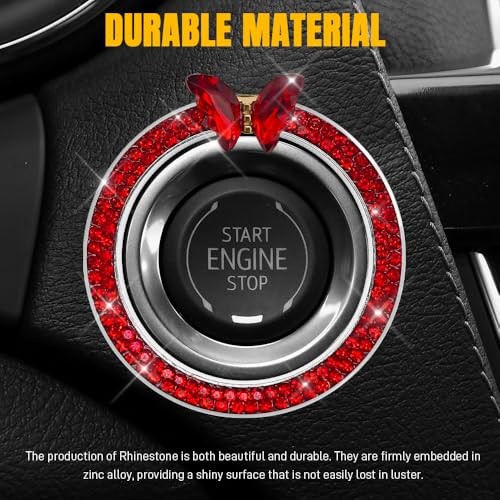 2PCS Bling Car Engine Start Stop Decoration Ring, Push to Start Button Red+Red