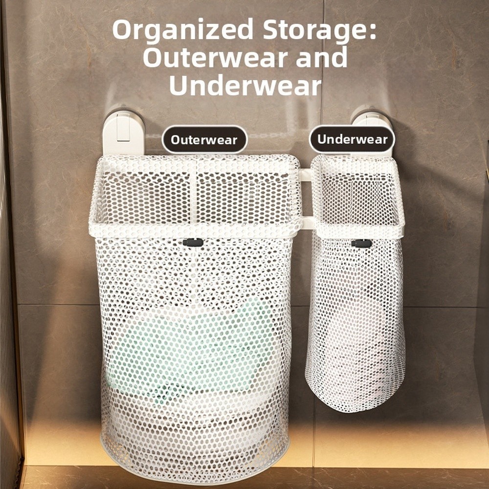 Large Capacity Wall Mounted Laundry Basket Foldable Design with Ventilated Mesh