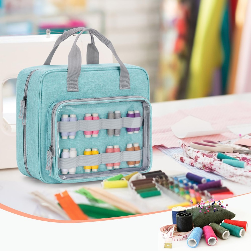 Blue Sewing Storage Organizer Bag with Folio Open Design Versatile Pockets
