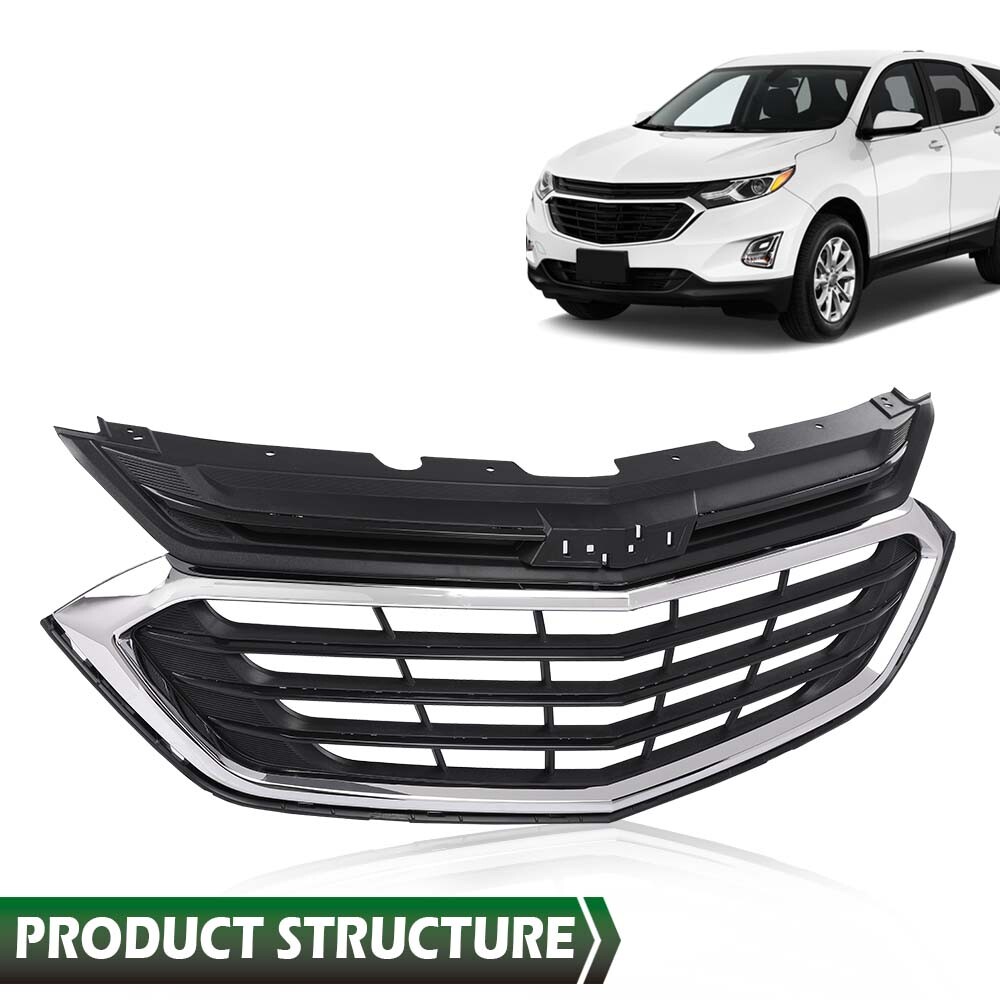 Fit For 18-21 Chevrolet Equinox Front Bumper Upper Grille Grill w/ Chrome Trim