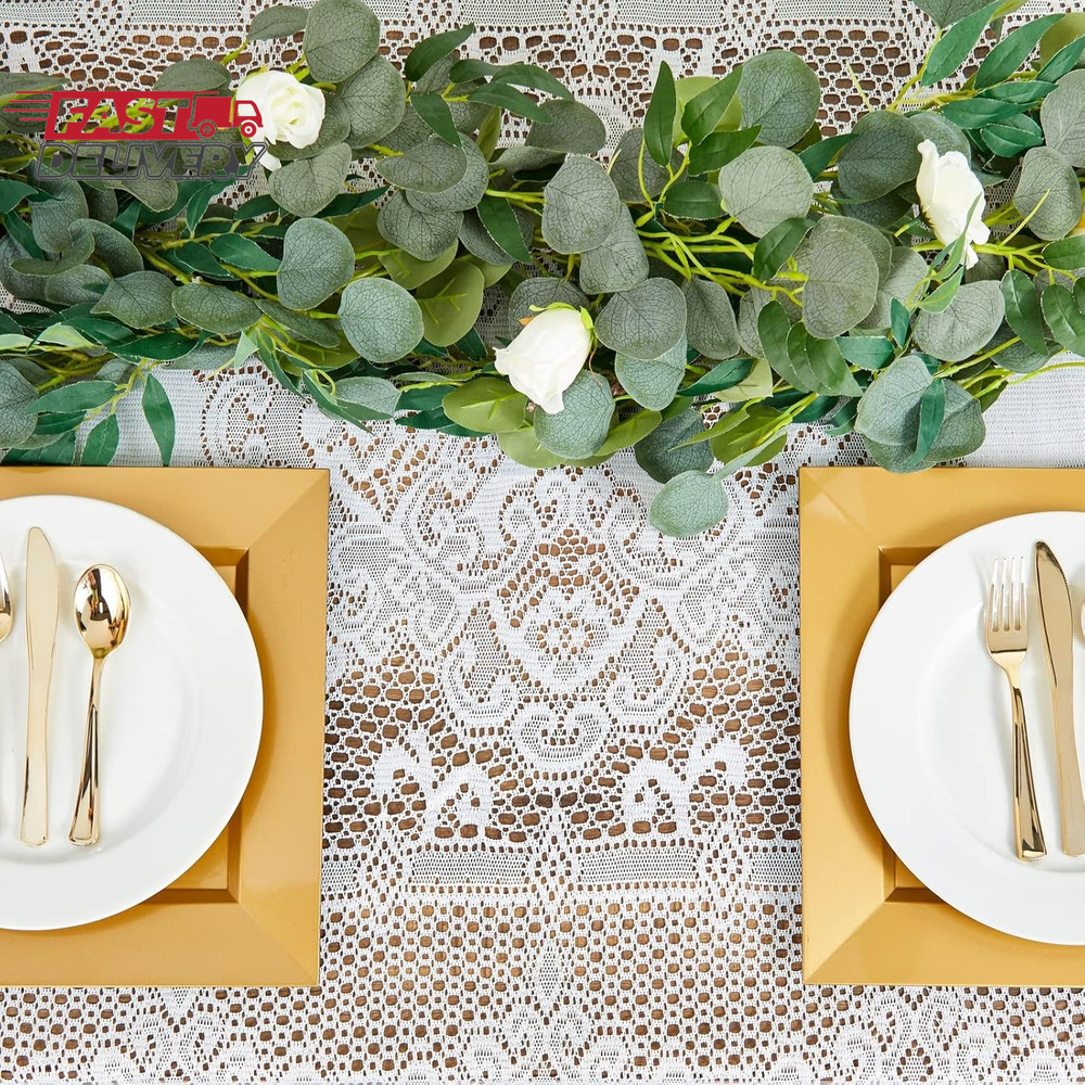 Juvale Lace Tablecloth - 60 X 97-Inch White Rectangular Table Cloth - Vintage Fl
