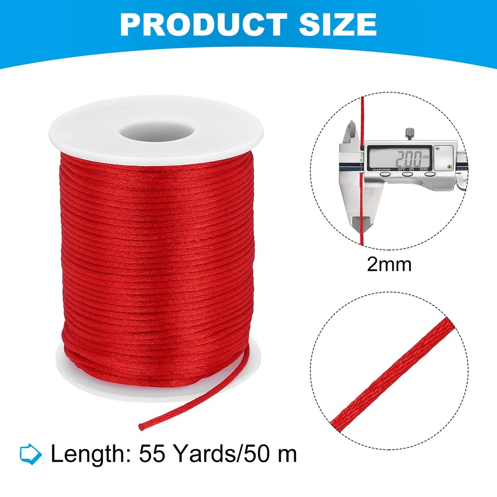 Nylon String Cord 2mm x 55 Yards Thread Twine String Beading Cord,Red