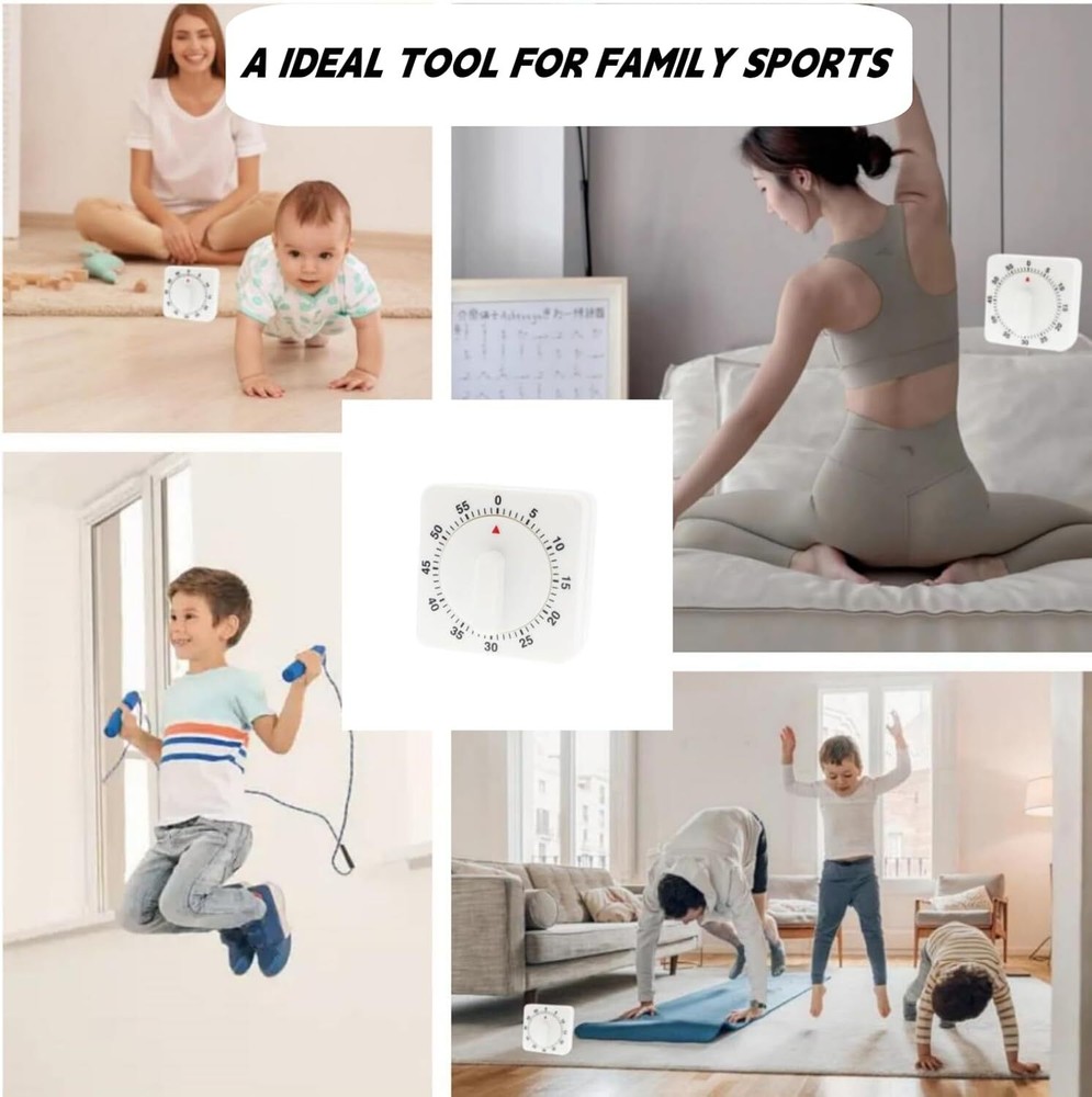 1/2x Square 60-minute Mechanical Kitchen Timer Battery-free Learning Alarm Clock