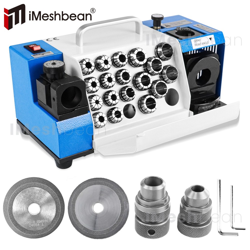 3-20mm Drill Bits Sharpener 95°-135° Bits Grinder Sharpener w/18 Collets 2 Wheel