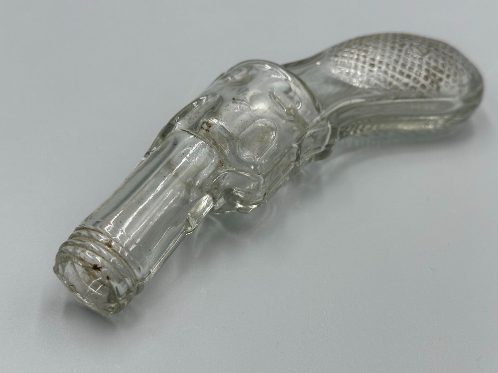 Antique GUN Medium Round Grip Figural Glass CANDY CONTAINER A&E 282
