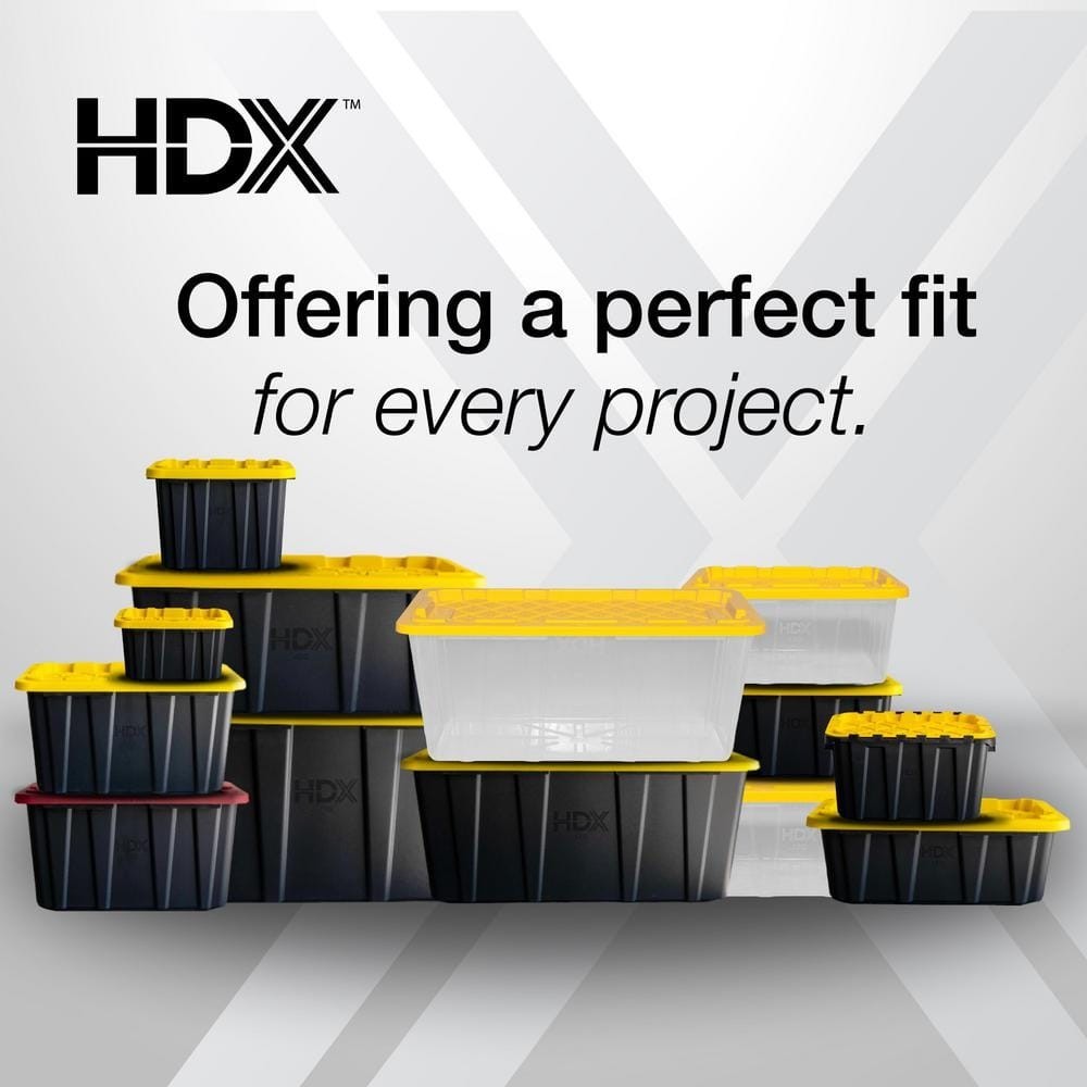 HDX 27 Gal. Tough Storage Tote 4 Pack Black Yellow Lid New