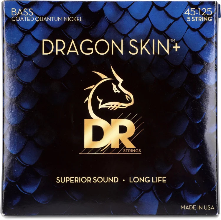 DR Strings Dragon Skin+ Coated 5-string Bass Guitar Strings - .045-.125 Medium