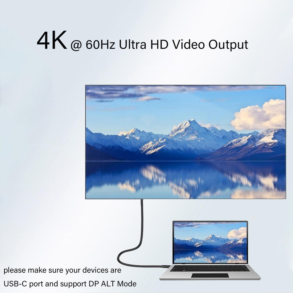 Pocxwa USB-C to Cable, 5Ft 4K USBC Fast Charging & Data Sync