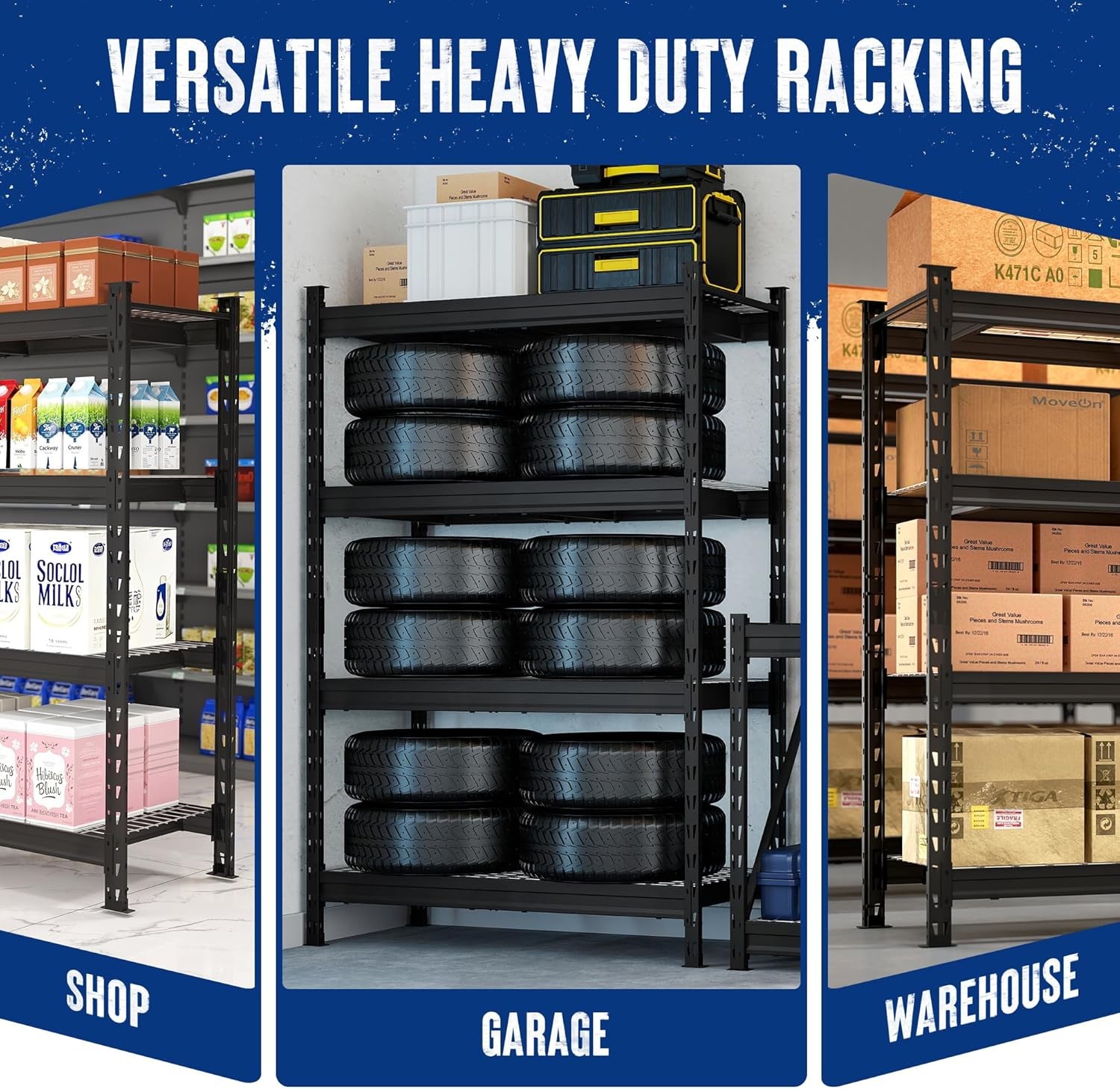 WORKPRO 77" 4-Tier Heavy Duty Storage Rack Industrial Shelving 6400LBS Capacity