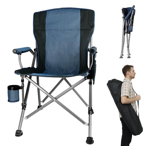 Folding Camping Chair with Cup Holder and Storage Bag, Heavy Basic Version Blue