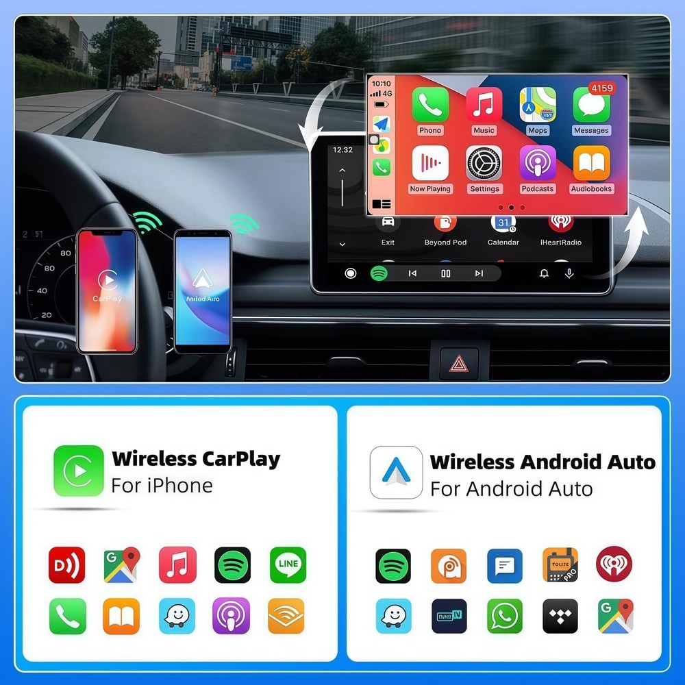 2-in-1 Wireless CarPlay Adapter for iPhone ＆ Wireless Android auto Adapter,20...