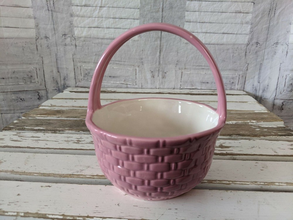 Dennis East ceramic pink Easter Bunny basket decor vintage