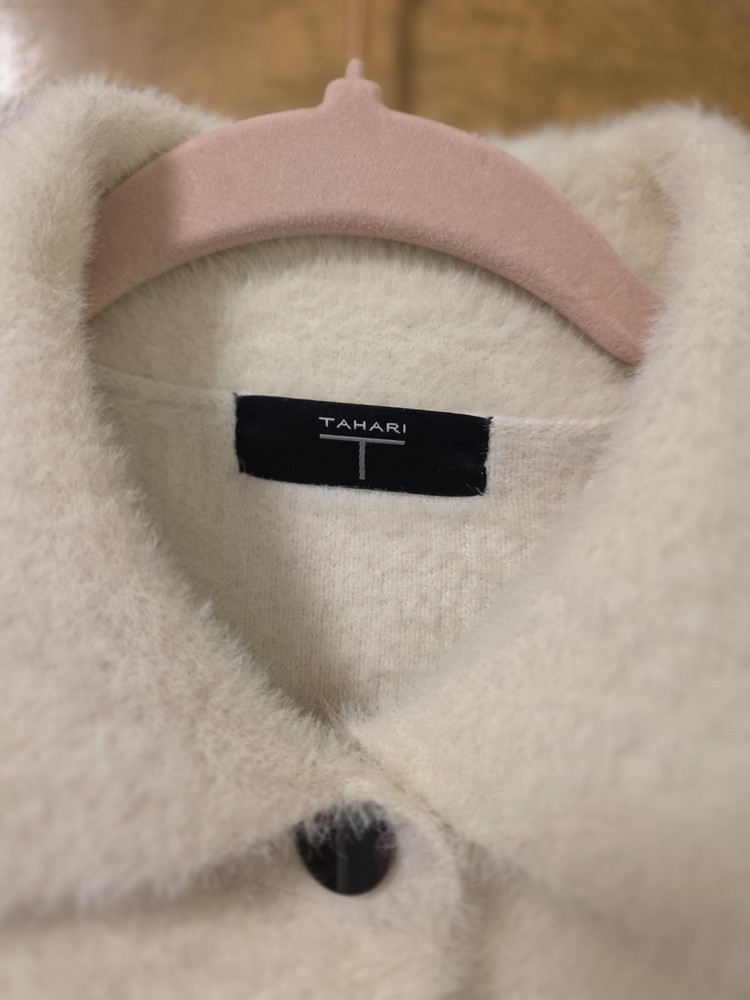 TAHARI Cream White Teddy Bear Shacket Size Small Euc
