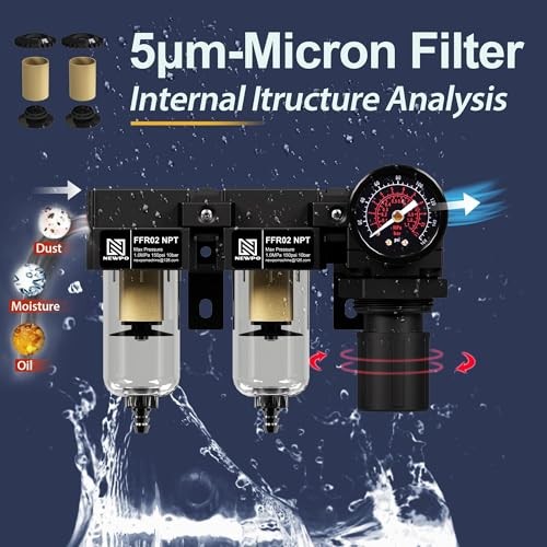 1/4" NPT Air Compressor Filter Regulator with Gauge,Air Drying System with