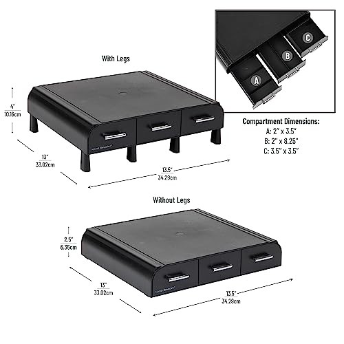 Monitor Stand, 3 Storage Drawers, Desktop Organizer, Riser, 2 Pack Black