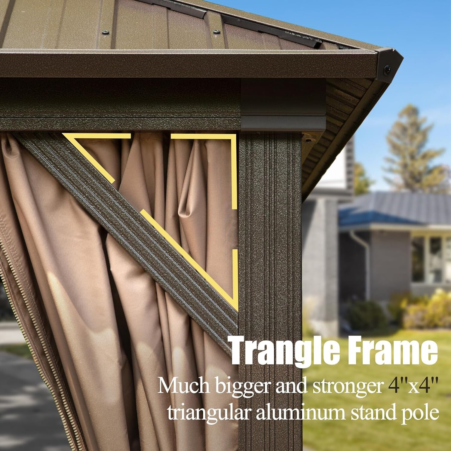 Domi 12’ x 18’ Hardtop Gazebo Outdoor Aluminum Gazebo w/Curtains and Net, Brown