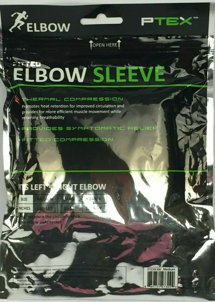 PTEX Elbow Sleeve Fitted Thermal Symptomatic Relief Compression Black - Medium