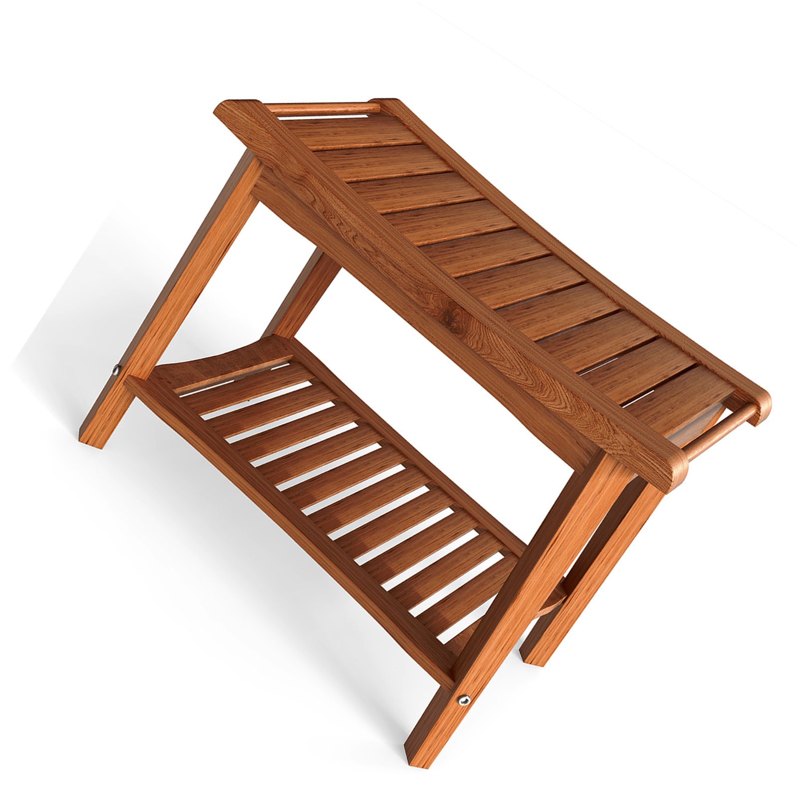 Shower Bench Wood Water Proof Ergonomic Shower Stool With Storage Shelf FKRT