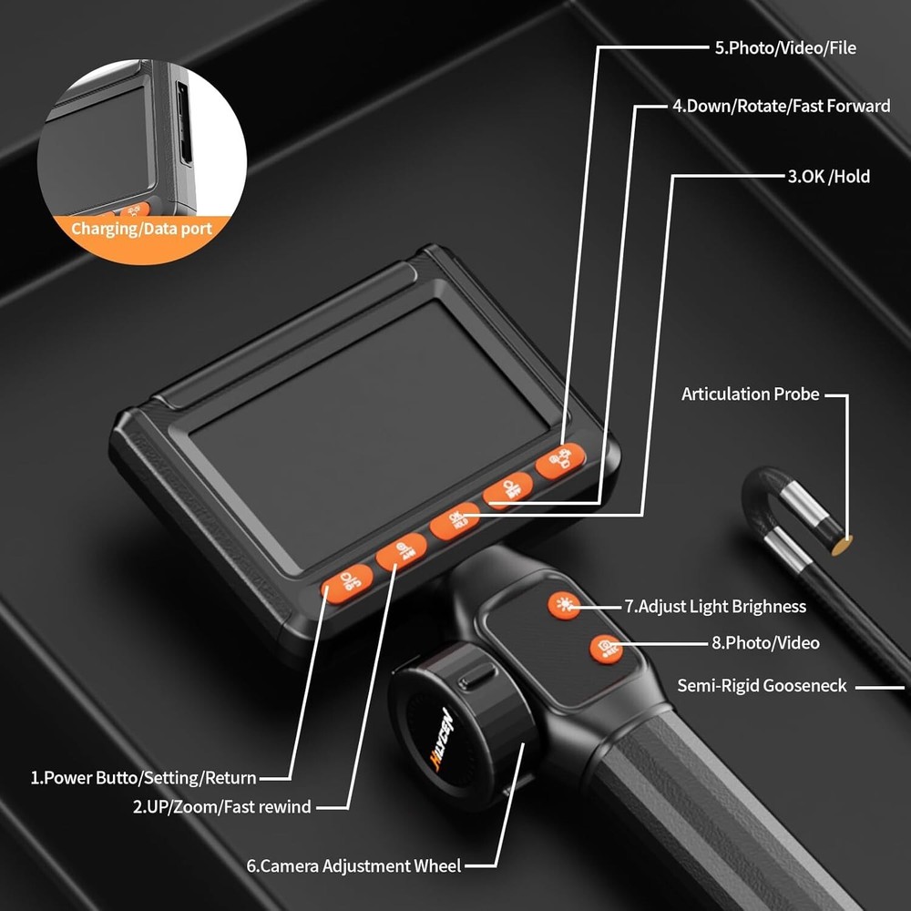 Two-Way Endoscope Camera with Light, HILYCEN Articulating Borescope with Light