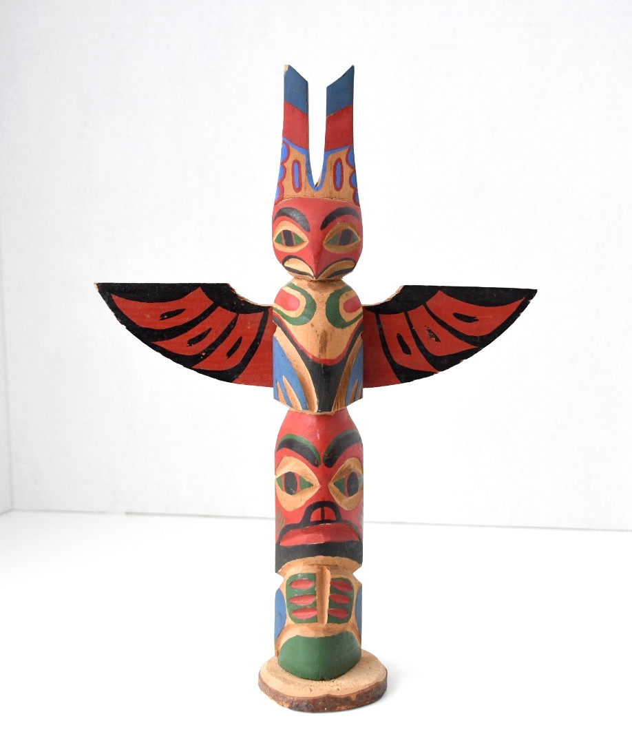 Vintage PWC Cedar Totem Pole Thunderbird Human 1960's  8x5